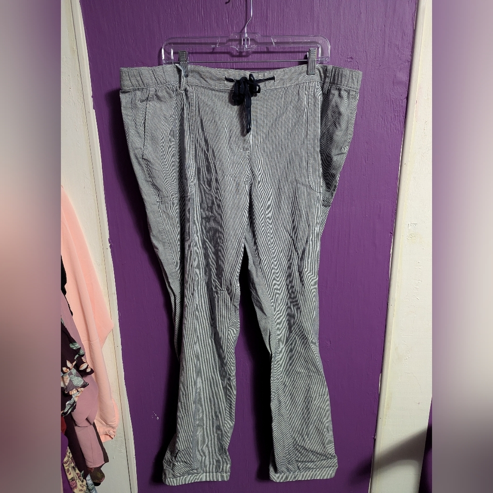💜 Lands' End Navy White Striped Tie Waist Mid Rise Straight Leg Pants 18 2X